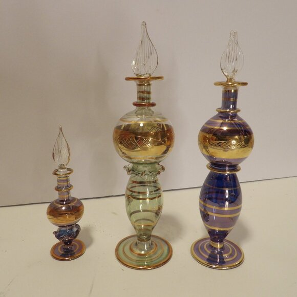 + Lot of 3 Hand Blown Vintage Egyptian Bubble Perfume Bottles - Picture 5 of 7